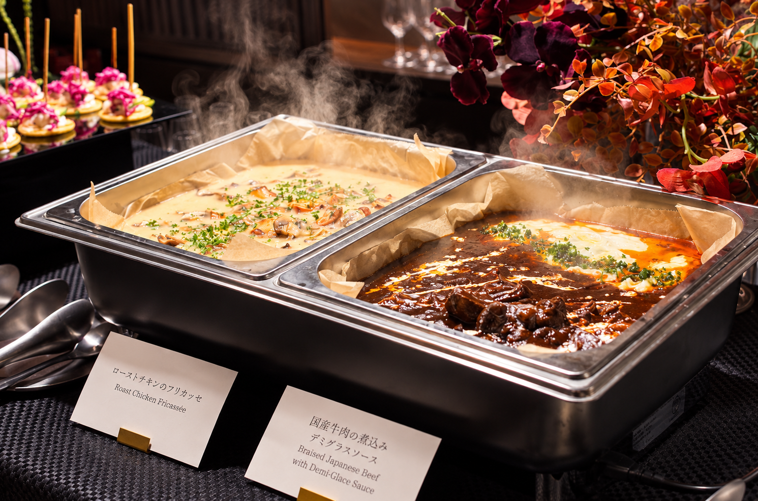 湯気の立つ温製料理
